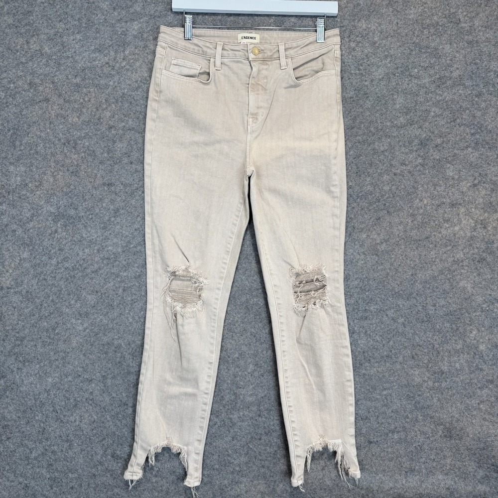 L'Agence High Rise Skinny Jeans Womens 29 Discuit Destruct Distressed Denim Pant